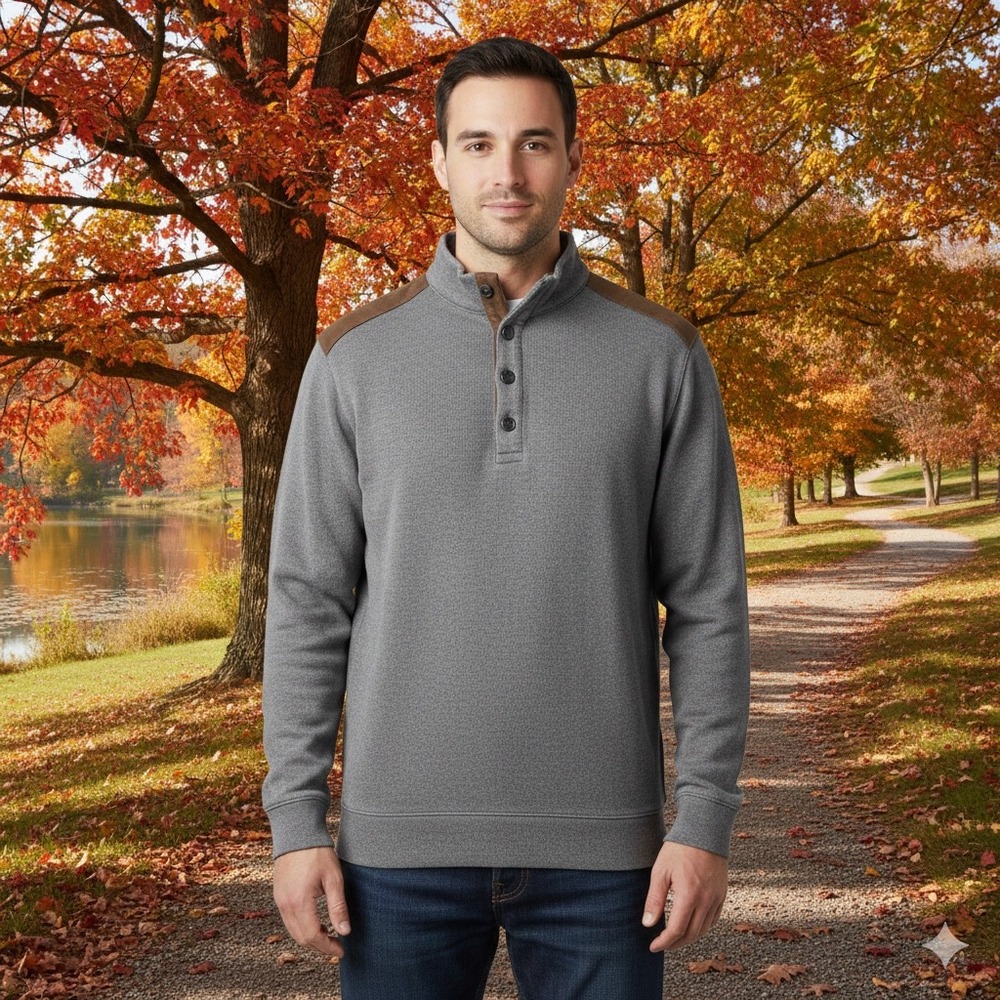 Daniel Cremieux Mens Size Medium Signature Gray 1/4 Button Pullover Sweater